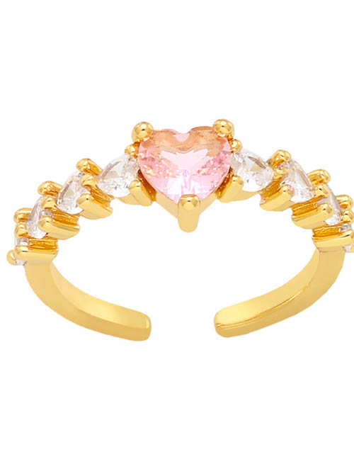Fashion Pink Brass Set Heart Zirconium Open Ring
