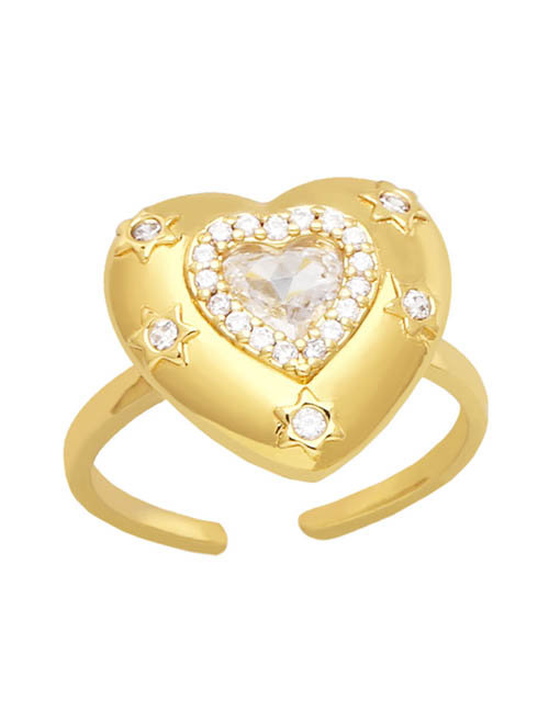 Fashion White Brass Diamond Heart Open Ring