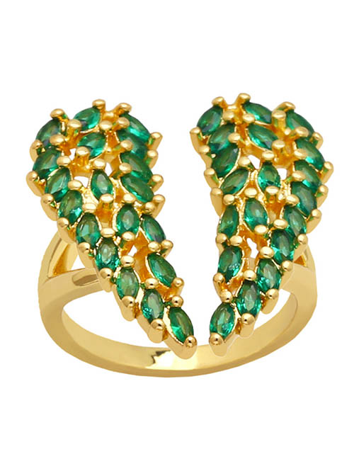 Fashion Green Brass Diamond Wing Open Ring