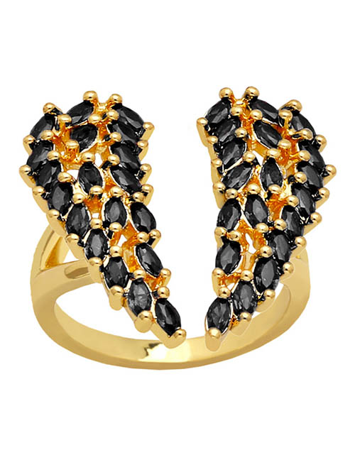 Fashion Black Brass Diamond Wing Open Ring