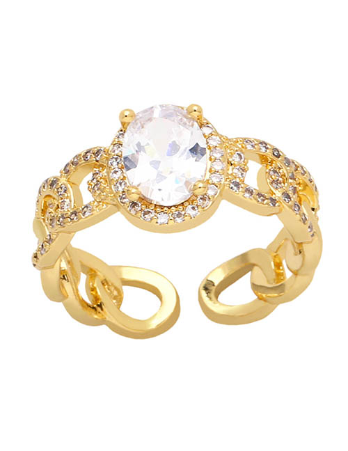 Fashion White Brass Diamond Chain Open Ring