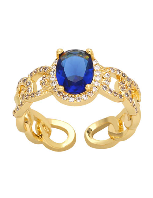 Fashion Blue Brass Diamond Chain Open Ring