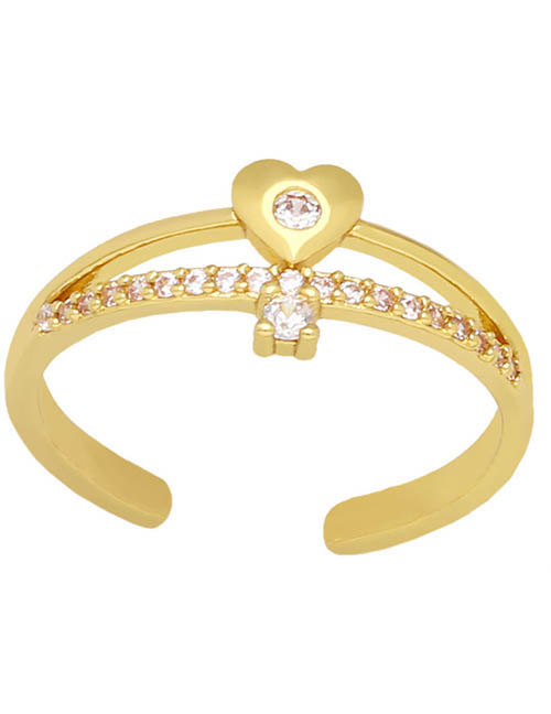 Fashion C Bronze Diamond Heart Double Open Ring