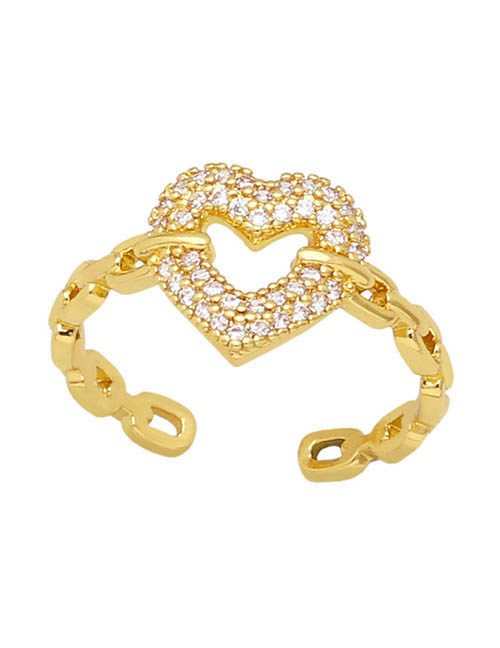 Fashion B Brass Diamond Heart Open Ring