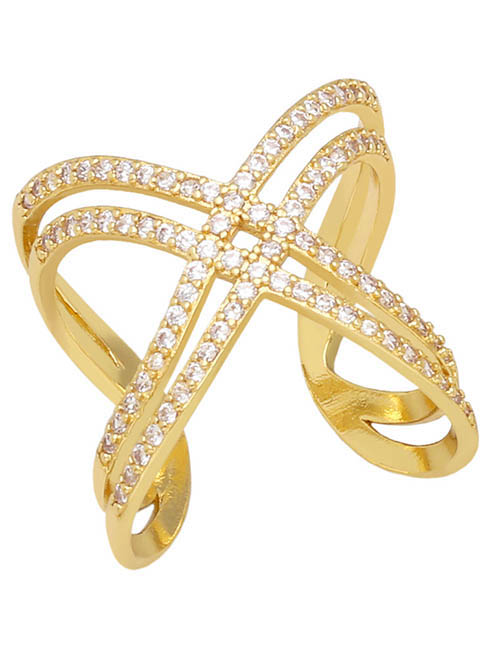 Fashion A Copper Set Zirconium Geometric Cross Ring