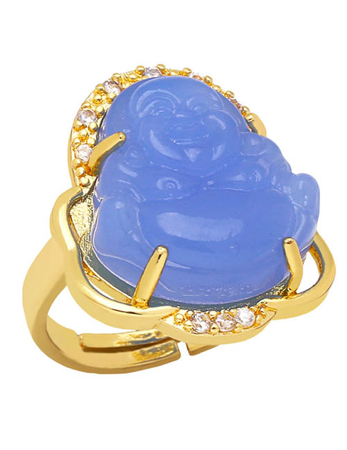 Fashion Blue Brass And Diamond Maitreya Ring