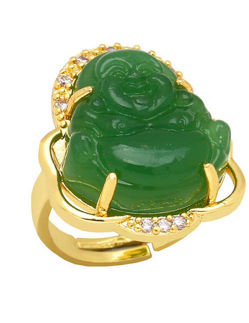 Fashion Green Brass And Diamond Maitreya Ring