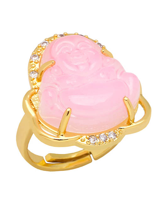 Fashion Pink Brass And Diamond Maitreya Ring