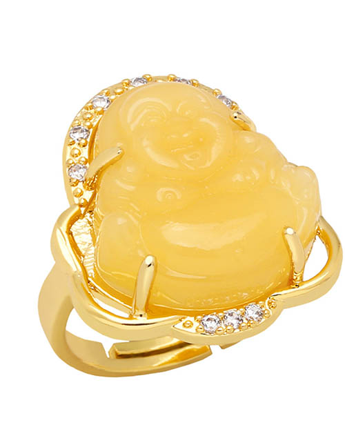 Fashion Yellow Brass And Diamond Maitreya Ring