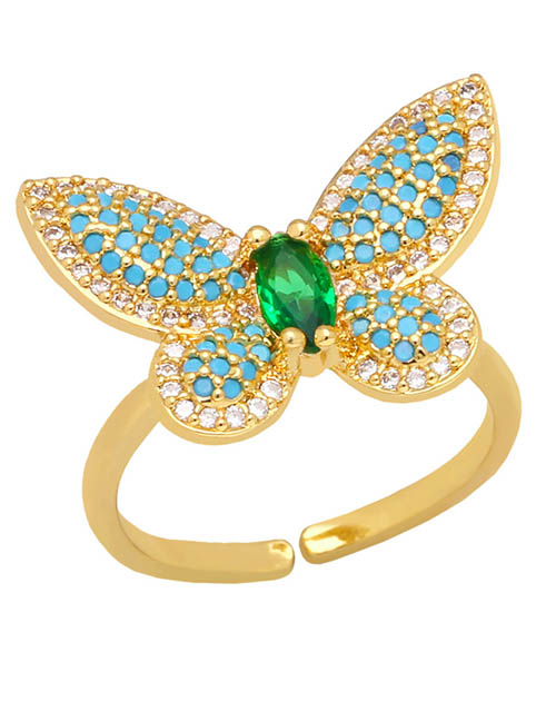 Fashion Turquoise Copper Set Turquoise Butterfly Open Ring