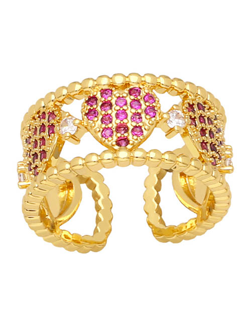 Fashion Rose Red Brass Zirconium Heart Open Ring