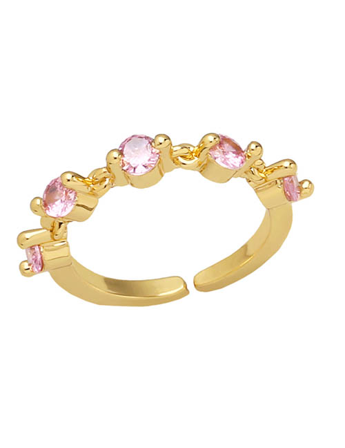 Fashion Pink Brass Set Round Zirconium Open Ring