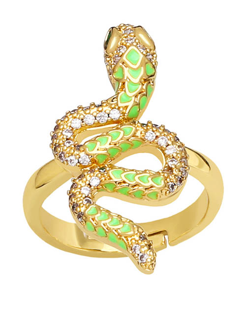Fashion Green Bronze Diamond Drip Oil Snake Ring