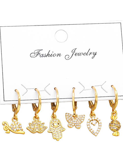 Fashion Gold Copper Diamond Lotus Palm Butterfly Candy Earring Set