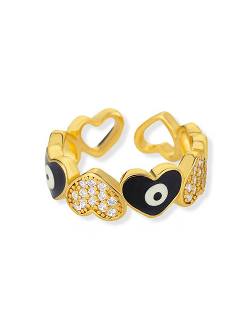 Fashion Black Brass Gold Plated Diamond Drip Oil Love Eye Open Ring