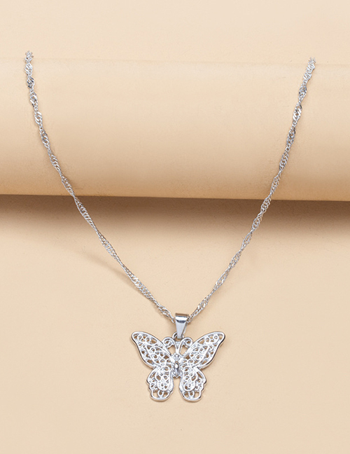 Fashion Silver Alloy Openwork Butterfly Necklace