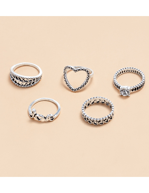Fashion Silver Metal Cutout Heart Letter Ring Set