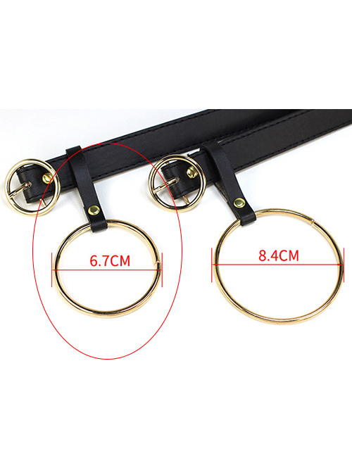 Fashion Gold Buckle Black Small Ring Round Buckle Leather Pu Pin Buckle Belt