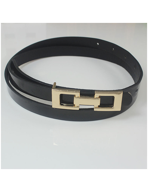Fashion Black Alloy Buckle Patent Leather Thin Belt