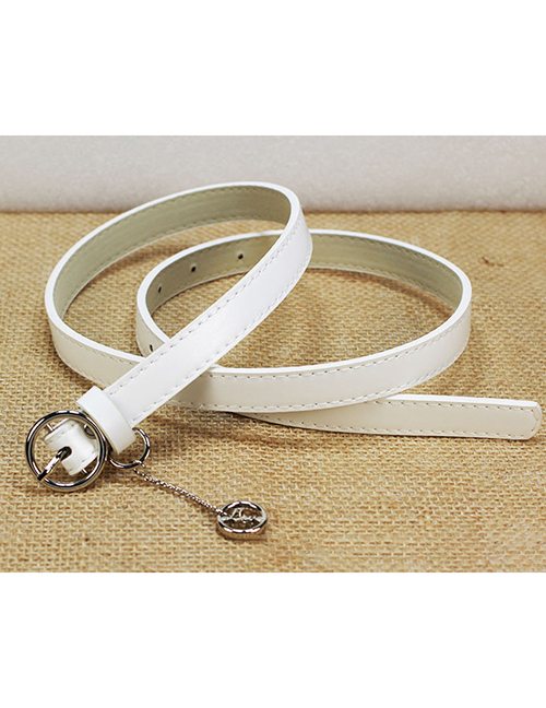 Fashion White Faux Leather Round Pin Buckle Wide Belt
