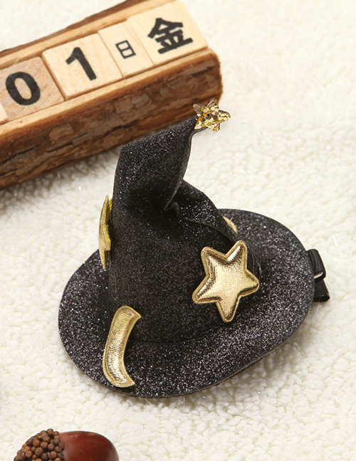 Fashion Black Fabric Sequined Star Moon Wizard Hat Hair Clip
