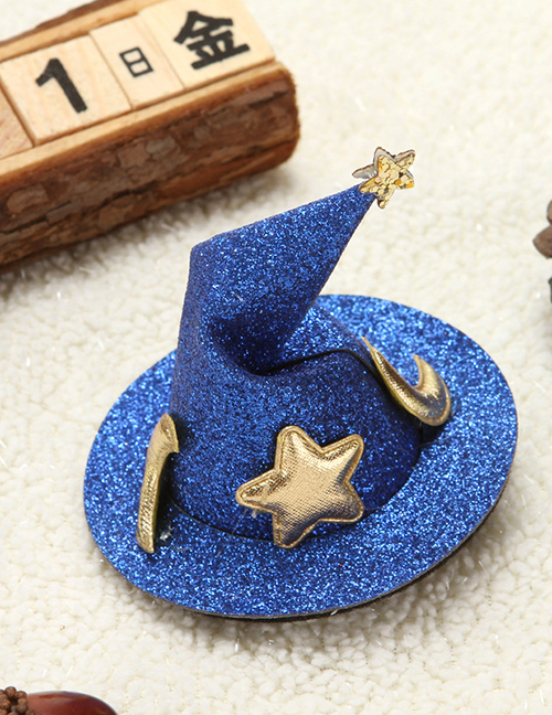 Fashion Blue Fabric Sequined Star Moon Wizard Hat Hair Clip