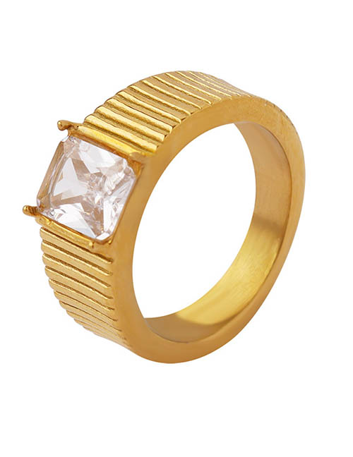 Fashion Gold Titanium Geometry Ring With Square Diamonds