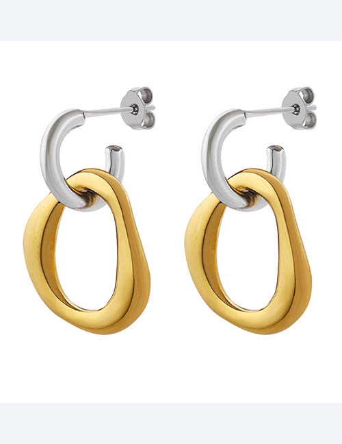 Fashion Gold And Silver Titanium Geometric Contrast Stud Earrings