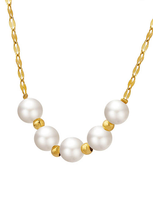 Fashion Gold Titanium Steel Pearl Beaded Necklace