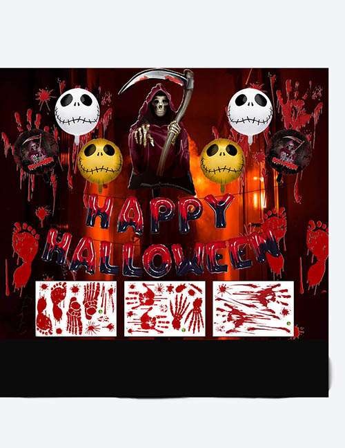 Fashion Halloween Horror Grim Reaper Set (10 Pieces) Halloween Rain Curtain Skull Grim Reaper Ghost Mummy Balloon Set