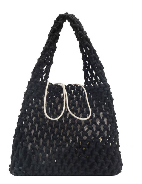 Fashion Black Open Braided Large Capacity Tote