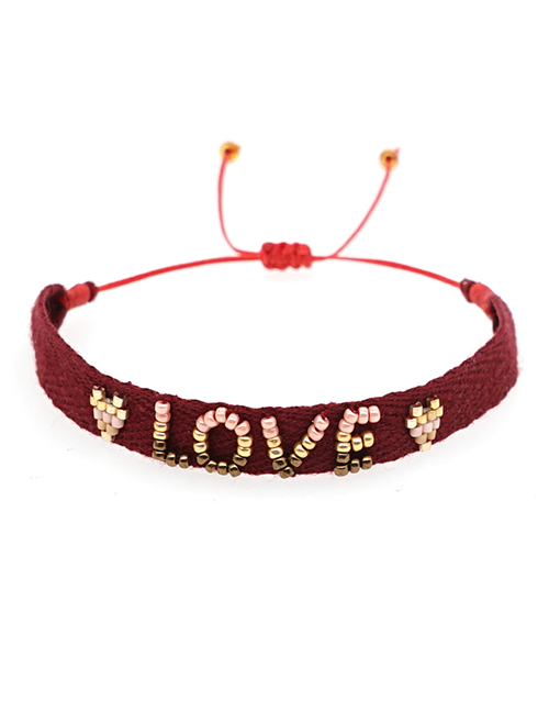 Fashion Red Rice Bead Braided Letter Bracelet