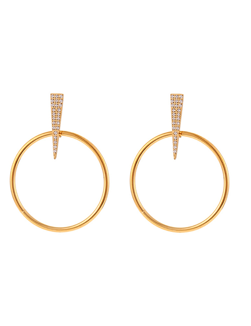 Fashion Prong-set Zircon Tapered Hoop Stud Earrings - Gold Printed Diamond Hoop Earrings