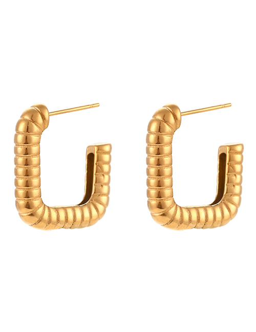 Fashion Gold Stainless Steel Plated Striped Square Earrings