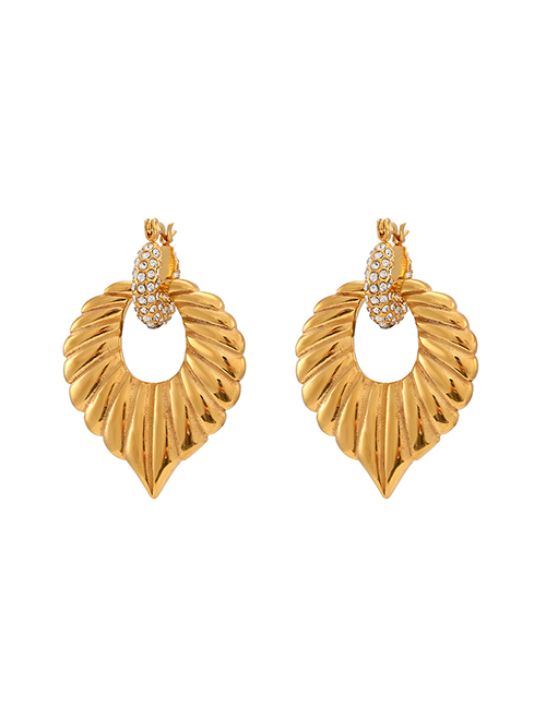 Fashion Vintage Leaf Pendant Full Diamond Earrings - Gold - White Diamonds Stainless Steel Gold Plated Diamond Leaf Earrings