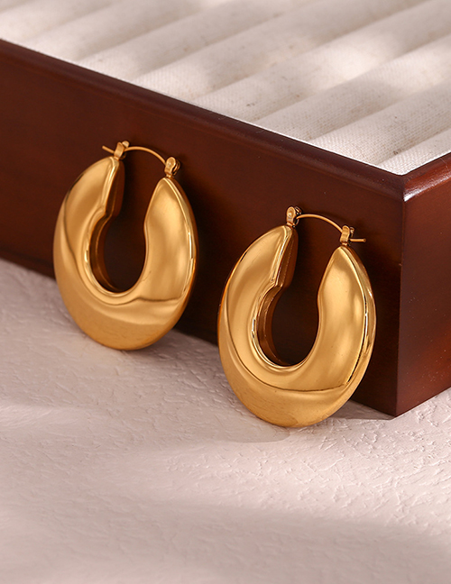 Fashion Hollow Flat Hoop Earrings - Gold Stainless Steel Plated Hollow Flat Hoop Earrings