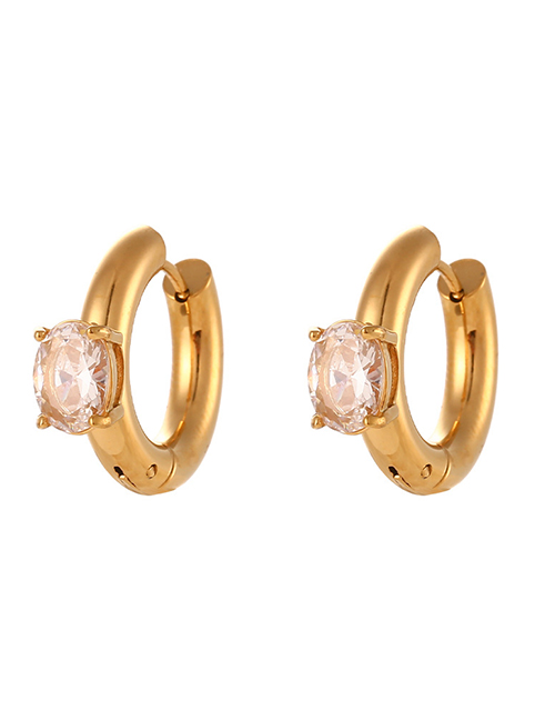 Fashion Oval Zircon Block Earrings - Gold - White Diamonds Titanium Steel Gold Plated Zirconium Round Earrings
