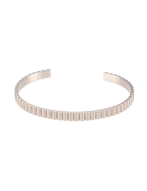 Fashion Silver Stainless Steel Vertical Grain Open Bracelet