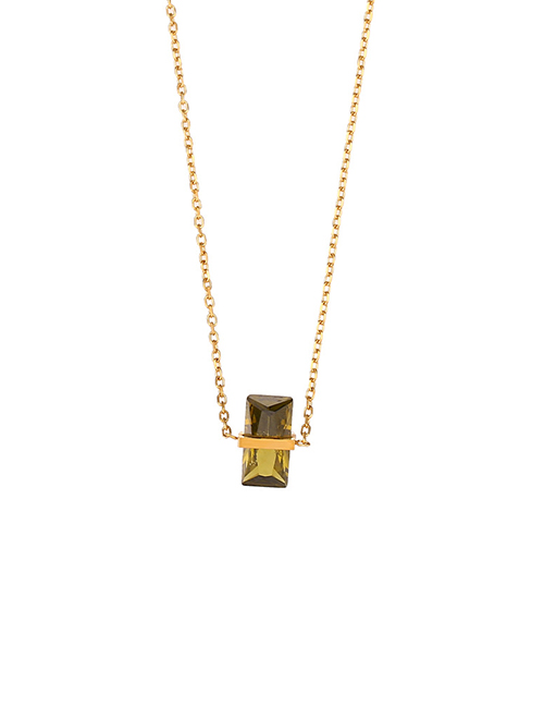 Fashion Necklace - Gold - Emerald Stainless Steel Diamond Geometric Rectangle Necklace