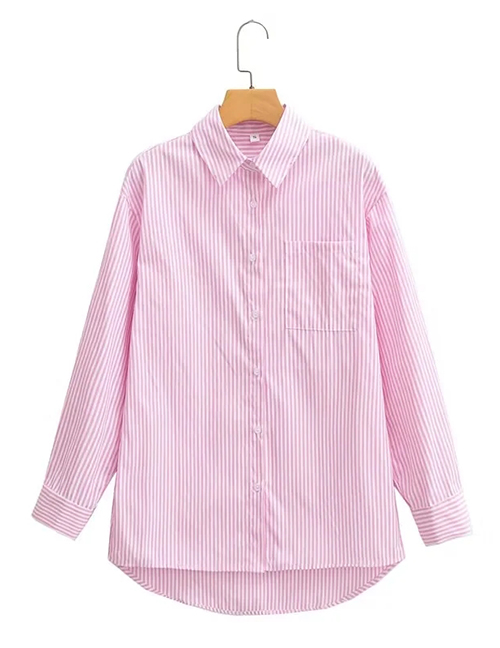 Fashion Pink Striped Lapel Button-down Shirt