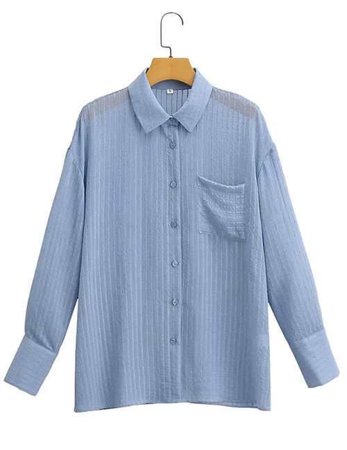 Fashion Blue Striped Lapel Button-down Shirt