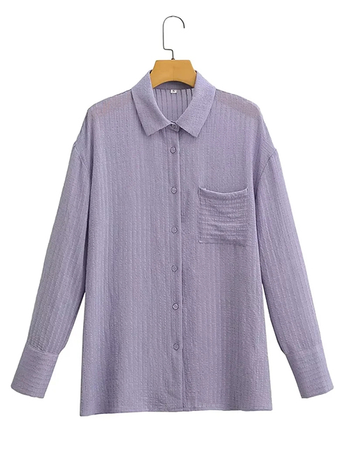 Fashion Purple Striped Lapel Button-down Shirt