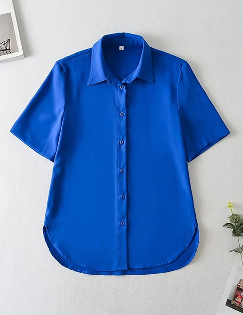 Fashion Blue Lapel Buttoned Shirt