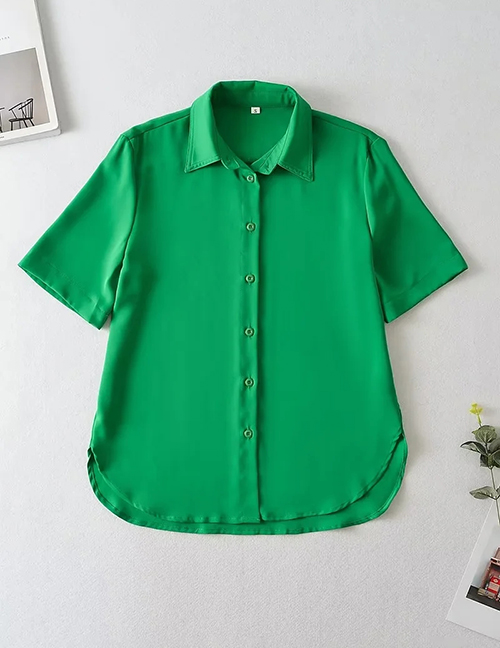 Fashion Green Lapel Buttoned Shirt