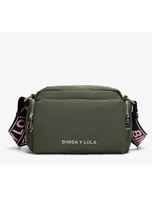 Fashion Army Green Black With Pink Silver Label Nylon Bulky Messenger Bag