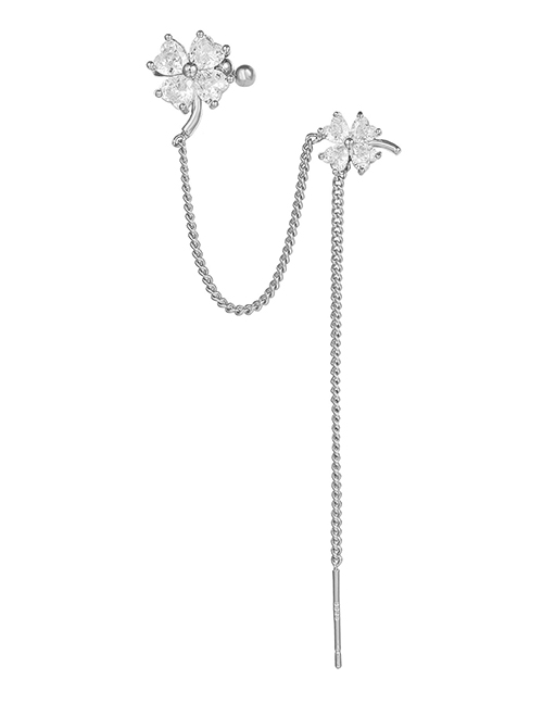 Fashion 19 Right Ear Brass Inlaid Zirconium Flower Tassel Ear Cuff