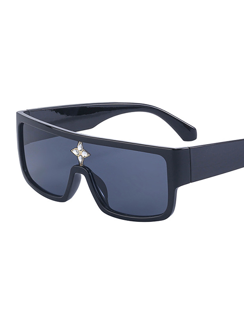 Fashion Bright Black Grey Pc Square Large Frame One-piece Sunglasses