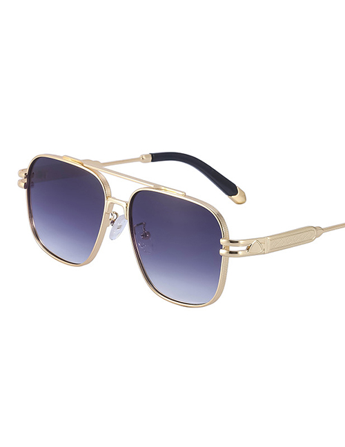 Fashion Gold Double Grey Pc Double Bridge Square Large Frame Sunglasses