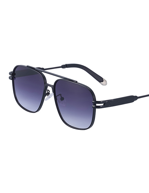 Fashion Black Double Grey Pc Double Bridge Square Large Frame Sunglasses