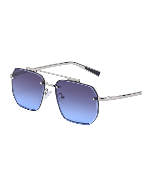 Fashion 4 Upper Gray And Lower Dark Blue Pc Double-bridge Cut-edge Square Sunglasses